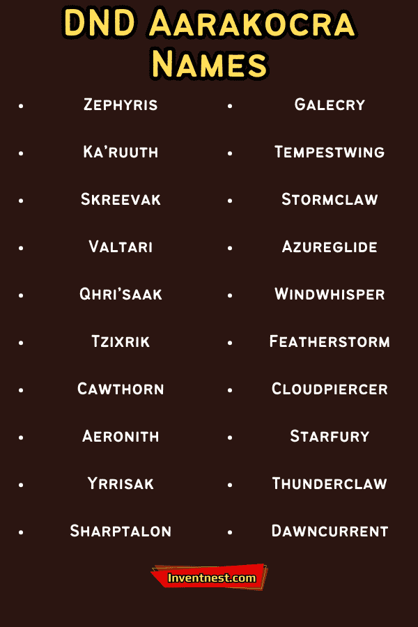 DND Aarakocra Names